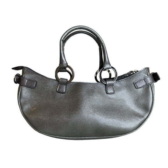 Y2K Guess Metallic Silver Lizard Textured Handbag With Zebra Interior - Picture 3 of 7